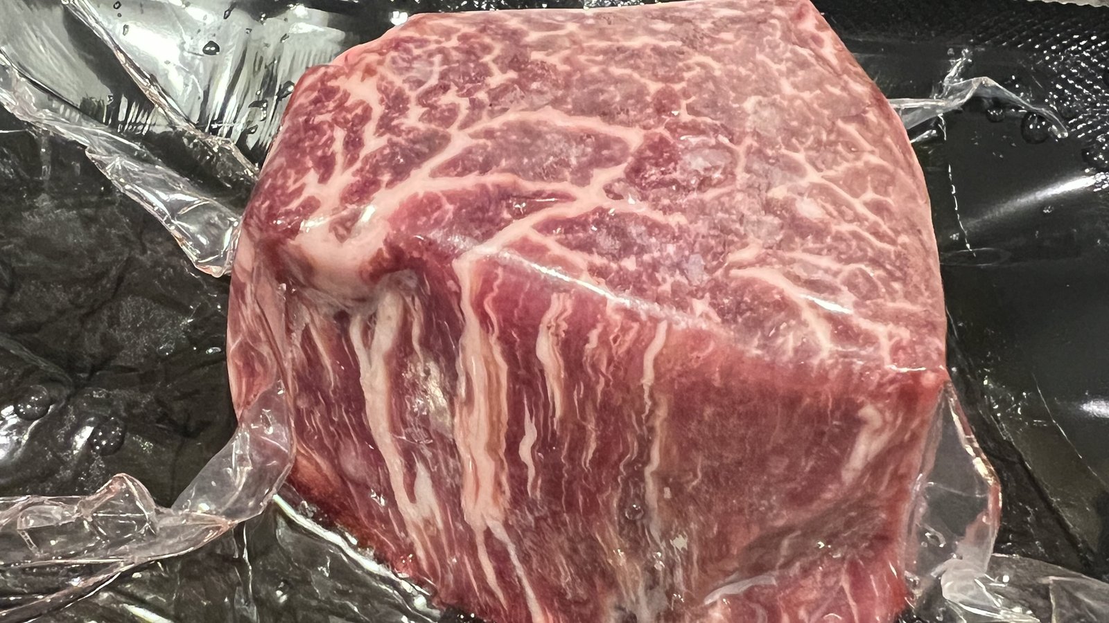 Thick-cut Wagyu filet with heavy marbling