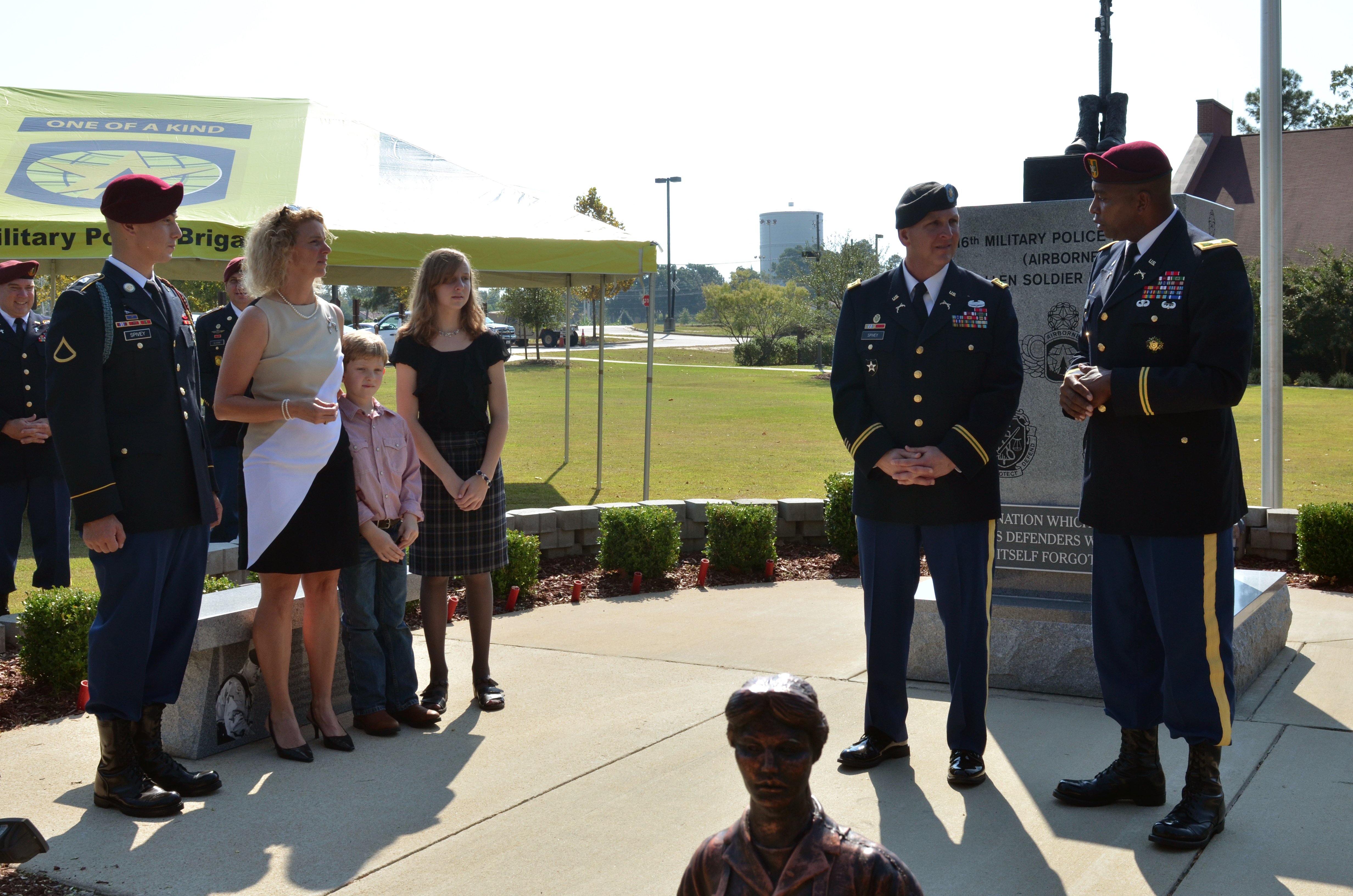 The Spivey family at the 16th Military Police Brigade Fallen Soldier Memorial